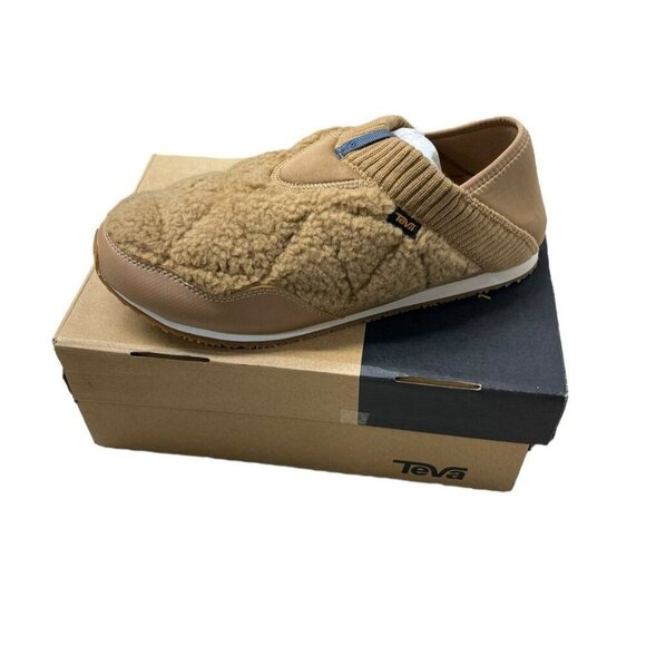 NEW Teva Slippers Women 13 ReEmber Shoes Tan Fleece Top Moc Toe Comfort Slip On - Picture 1 of 8